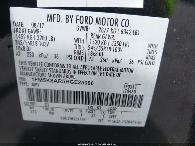Ford Utility Police Interceptor 2017 1FM5K8AR5HGE25966 Image 9