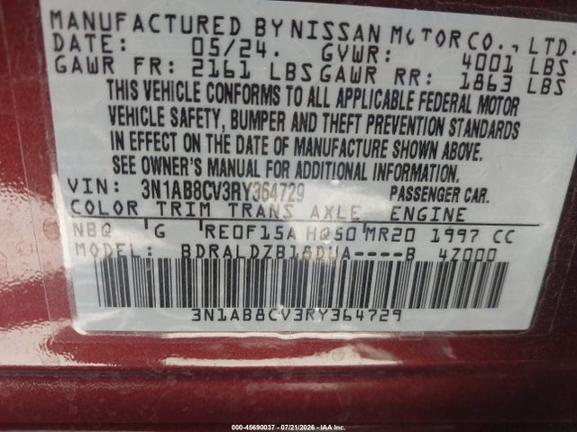 Aukcja sprzedaży 2024 Nissan Sentra Sv Xtronic Cvt, vin: 3N1AB8CV3RY364729, numer aukcji: 45690037