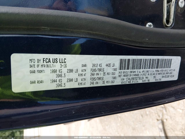 Продаж на аукціоні авто 2016 Jeep Patriot Sport, vin: 1C4NJPBB7GD736124, номер лоту: 45690061