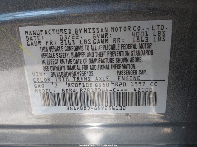 3N1AB8DV8NY256132 Nissan Sentra Sr Xtronic Cvt