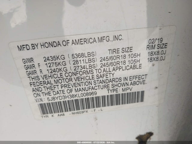 Acura Mdx Standard 2019 5J8YD3H38KL008969 Image 9