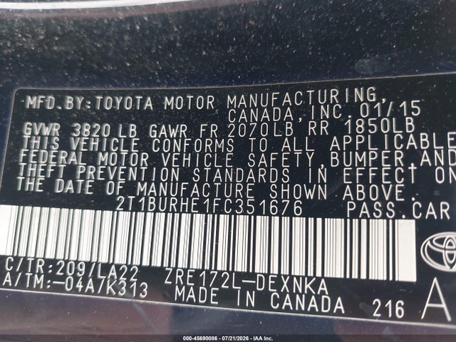 Toyota Corolla Le Premium 2015 2T1BURHE1FC351676 Image 9