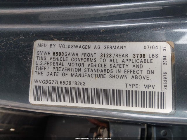 Aukcja sprzedaży 2005 Volkswagen Touareg V6, vin: WVGBG77L65D018253, numer aukcji: 45690092