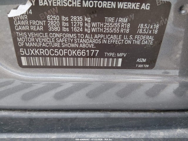 Aukcja sprzedaży 2015 Bmw X5 Xdrive35i, vin: 5UXKR0C50F0K66177, numer aukcji: 45690097