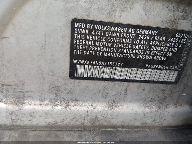 Aukcja sprzedaży 2010 Volkswagen Passat Komfort, vin: WVWXK7AN9AE155727, numer aukcji: 45690105