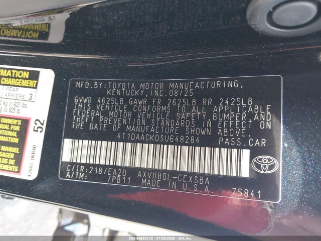 Toyota CAMRY SE 2025 4T1DAACK0SU648284 Image 9