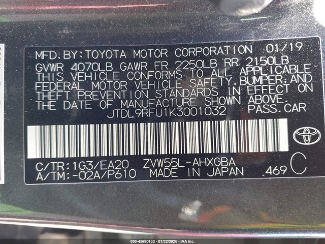 JTDL9RFU1K3001032 Toyota PRIUS XLE