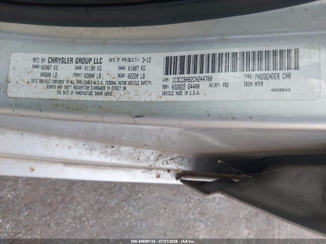 45690135 :رقم المزاد ، 1C3CCBAB2CN244700 vin ، 2012 Chrysler 200 Lx مزاد بيع