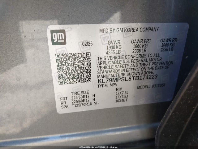 KL79MPSL8TB174223 Chevrolet Trailblazer Fwd Lt