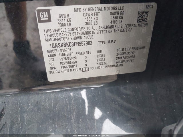 Chevrolet Tahoe Lt 2015 1GNSKBKC8FR557983 Image 9