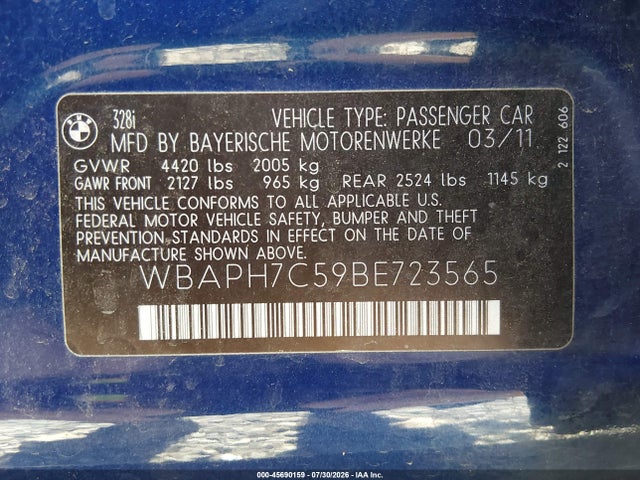 Продажа на аукционе авто 2011 Bmw 328i, vin: WBAPH7C59BE723565, номер лота: 45690159
