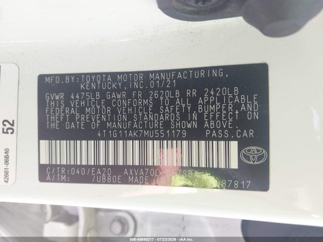 Toyota CAMRY SE 2021 4T1G11AK7MU551179 Image 9