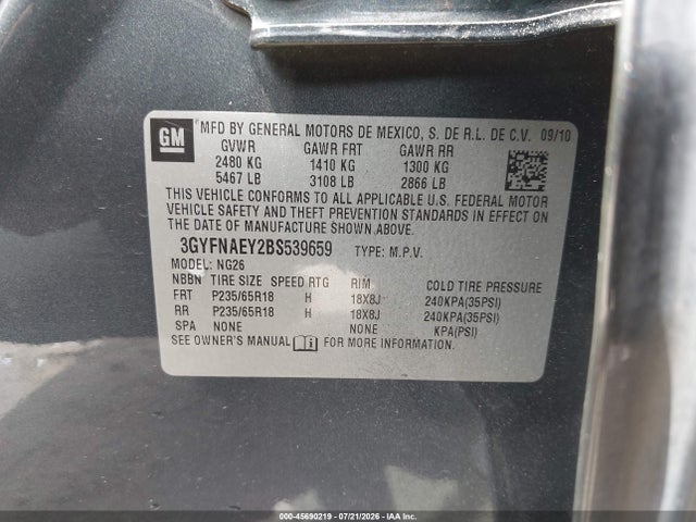 Aukcja sprzedaży 2011 Cadillac Srx Luxury Collection, vin: 3GYFNAEY2BS539659, numer aukcji: 45690219