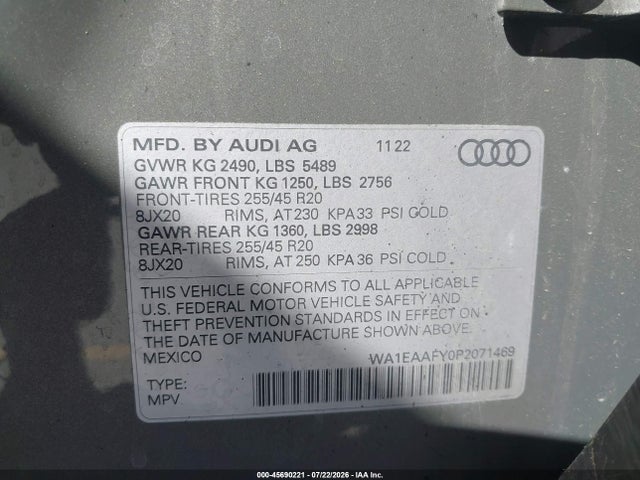 WA1EAAFY0P2071469 Audi Q5 Premium Plus 45 Tfsi S Line Quattro