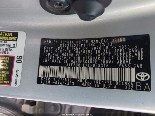 Toyota Corolla Le Plus 2014 5YFBURHE7EP058346 Image 9