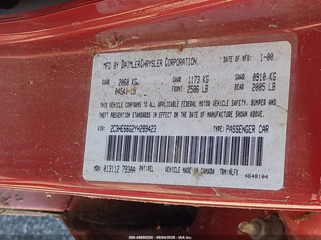 Aukcja sprzedaży 2000 Chrysler 300m, vin: 2C3HE66G2YH289423, numer aukcji: 45690258