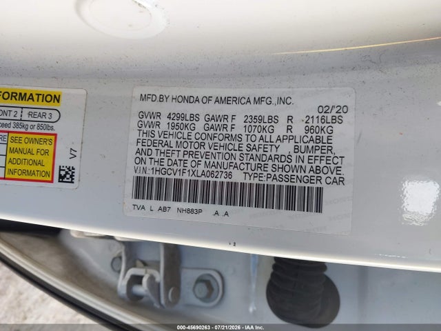 Honda ACCORD LX 2020 1HGCV1F1XLA062736 Image 9