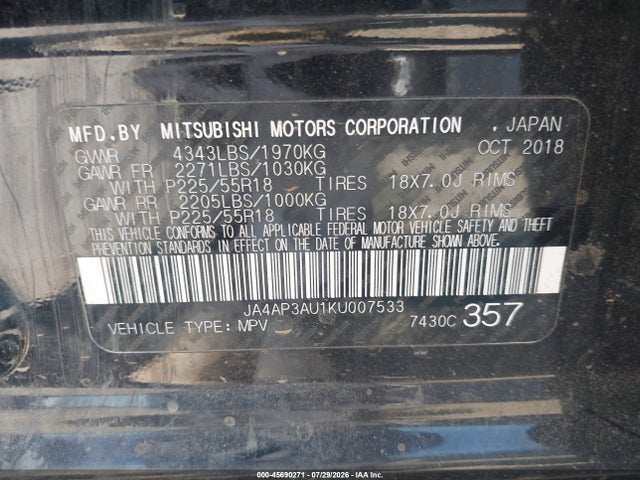 JA4AP3AU1KU007533 Mitsubishi Outlander Sport 2.0 Es