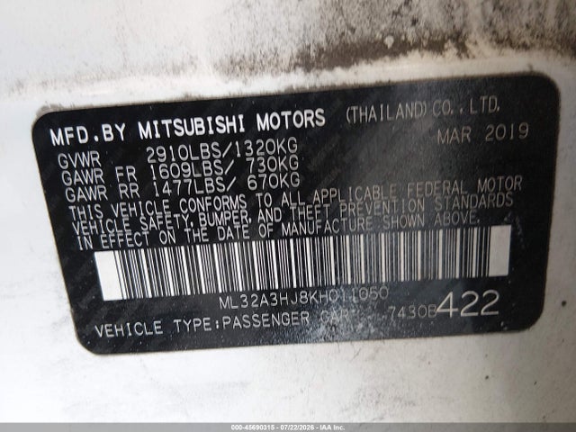 Mitsubishi MIRAGE ES 2019 ML32A3HJ8KH011050 Image 9