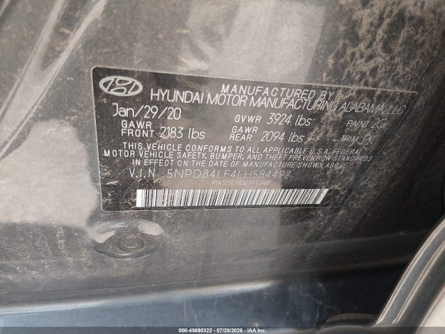 2020 Hyundai Elantra Value Edition მანქანა იყიდება აუქციონზე, vin: 5NPD84LF4LH584492, აუქციონის ნომერი: 45690322