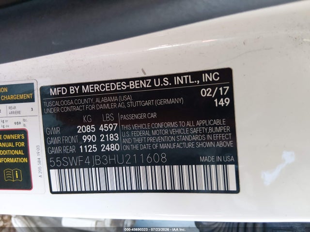 55SWF4JB3HU211608 Mercedes-Benz C 300