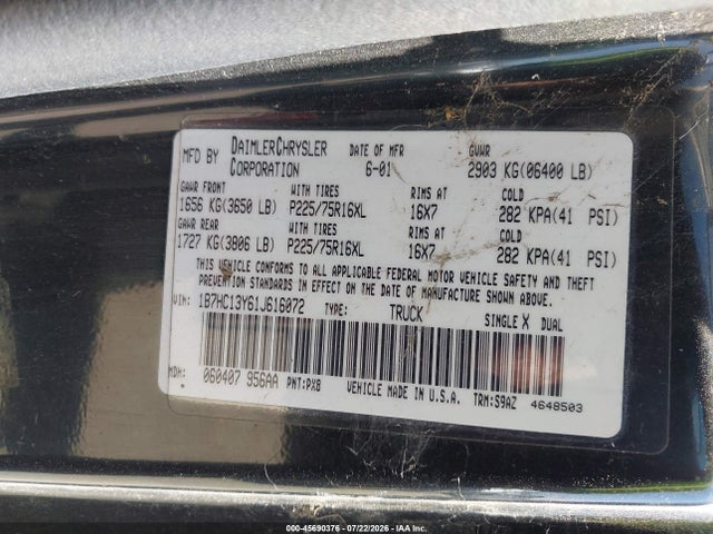 Продажа на аукционе авто 2001 Dodge Ram 1500 St, vin: 1B7HC13Y61J616072, номер лота: 45690376
