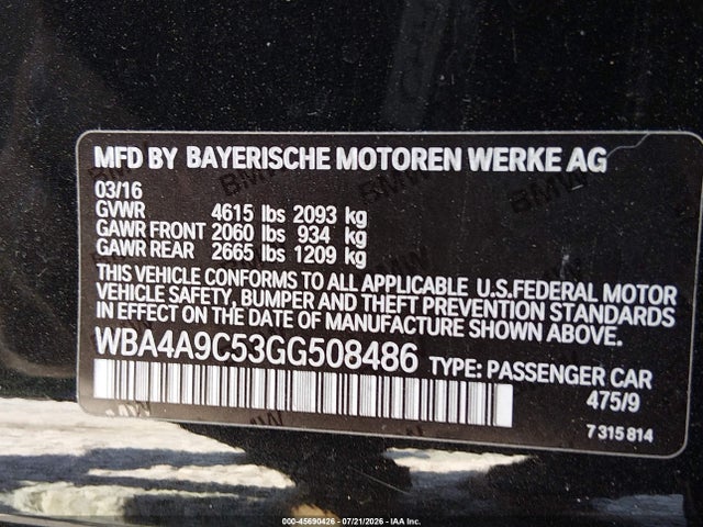 Продажа на аукционе авто 2016 Bmw 428i Gran Coupe, vin: WBA4A9C53GG508486, номер лота: 45690426