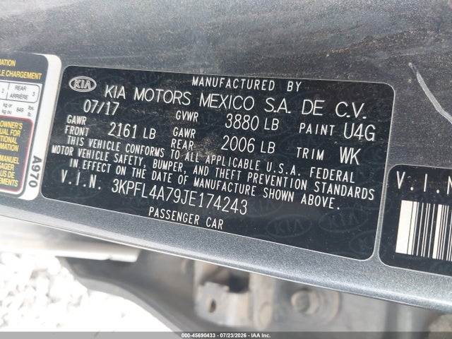 2018 Kia Forte S მანქანა იყიდება აუქციონზე, vin: 3KPFL4A79JE174243, აუქციონის ნომერი: 45690433