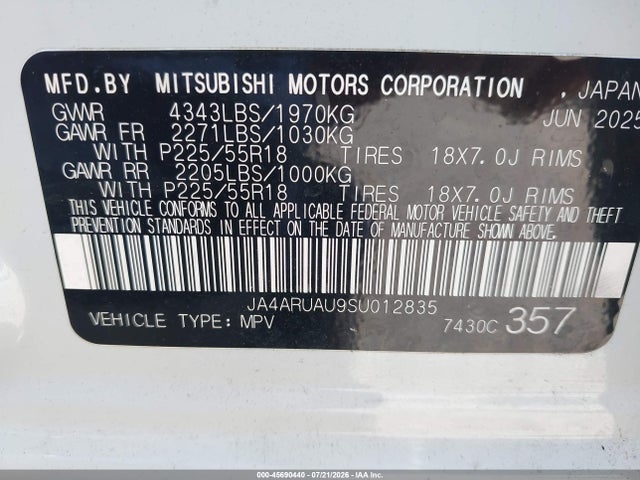2025 Mitsubishi Outlander Sport 2.0 Es Awc/2.0 Le Awc/2.0 S Awc/2.0 Se Awc/2.0 Trail Edition Awc მანქანა იყიდება აუქციონზე, vin: JA4ARUAU9SU012835, აუქციონის ნომერი: 45690440