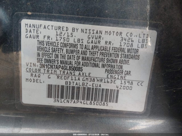 Nissan Versa 1.6 Sv 2016 3N1CN7AP4GL850085 Image 9