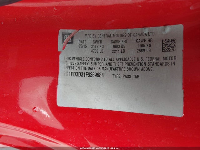Chevrolet Camaro 1lt 2015 2G1FD3D31F9269684 Image 9