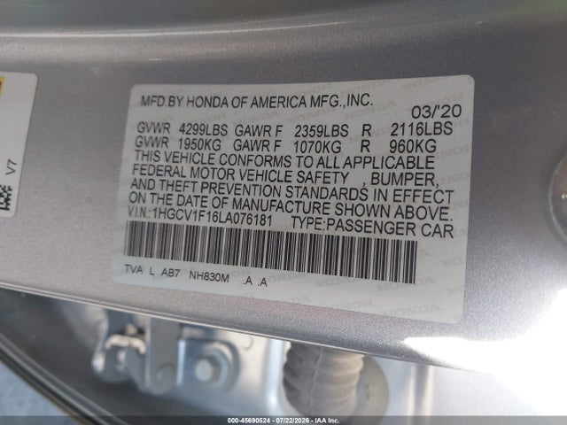 1HGCV1F16LA076181 Honda ACCORD LX
