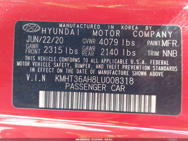 Hyundai VELOSTER N 2020 KMHT36AH8LU008318 Image 9