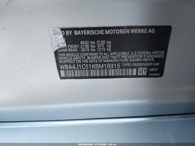 WBA4J1C51KBM16915 BMW 430i Gran Coupe