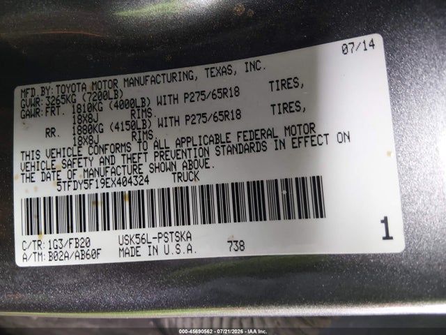 5TFDY5F19EX404324 Toyota Tundra Sr5 5.7l V8