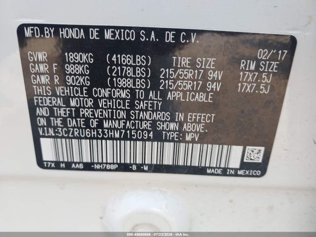 Honda HR-V LX 2017 3CZRU6H33HM715094 Image 9