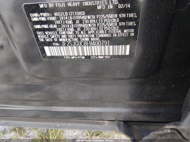 45690589 :رقم المزاد ، JF2SJGUC8FH400791 vin ، 2015 Subaru Forester 2.0xt Touring مزاد بيع