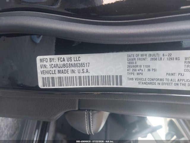 1C4RJJBG8N8636517 Jeep Grand Cherokee L Limited 4x2