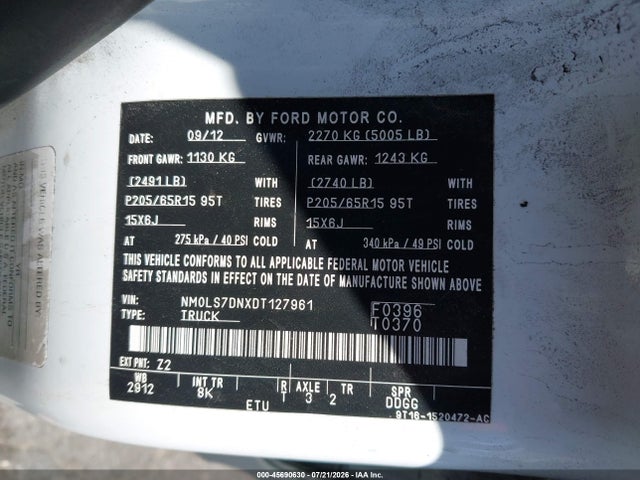 Продаж на аукціоні авто 2013 Ford Transit Connect Xlt, vin: NM0LS7DNXDT127961, номер лоту: 45690630