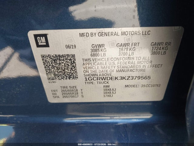 1GCRWDEK3KZ379565 Chevrolet Silverado 1500 Rst