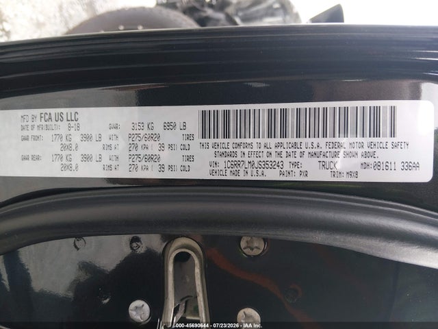 45690644 :رقم المزاد ، 1C6RR7LM0JS353243 vin ، 2018 Ram 1500 Big Horn  4x4 5'7 Box مزاد بيع