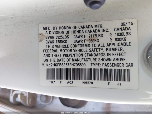 Honda CIVIC SI 2015 2HGFB6E57FH708599 Image 9