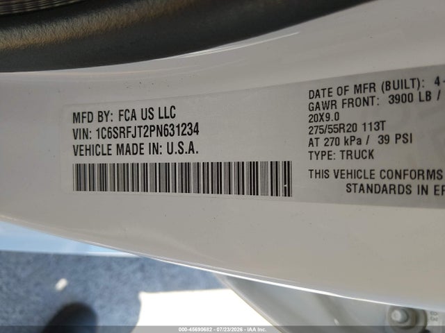 Продажа на аукционе авто 2023 Ram 1500 Laramie  4x4 5'7 Box, vin: 1C6SRFJT2PN631234, номер лота: 45690682