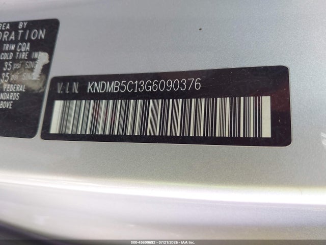 Aukcja sprzedaży 2016 Kia Sedona Lx, vin: KNDMB5C13G6090376, numer aukcji: 45690692