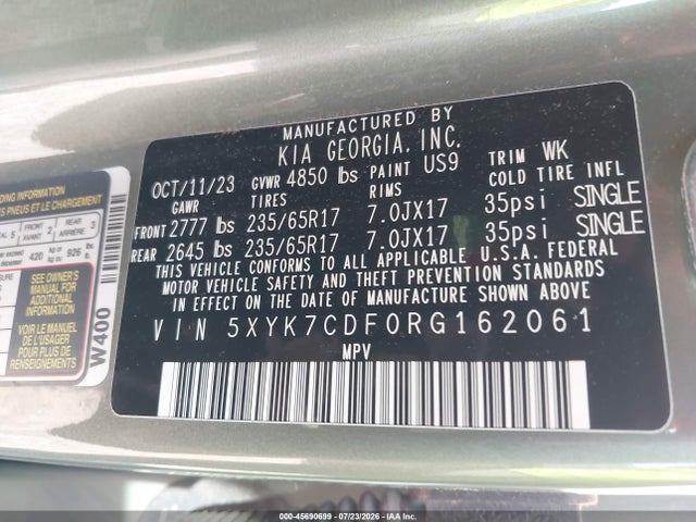 2024 Kia Sportage X-pro მანქანა იყიდება აუქციონზე, vin: 5XYK7CDF0RG162061, აუქციონის ნომერი: 45690699