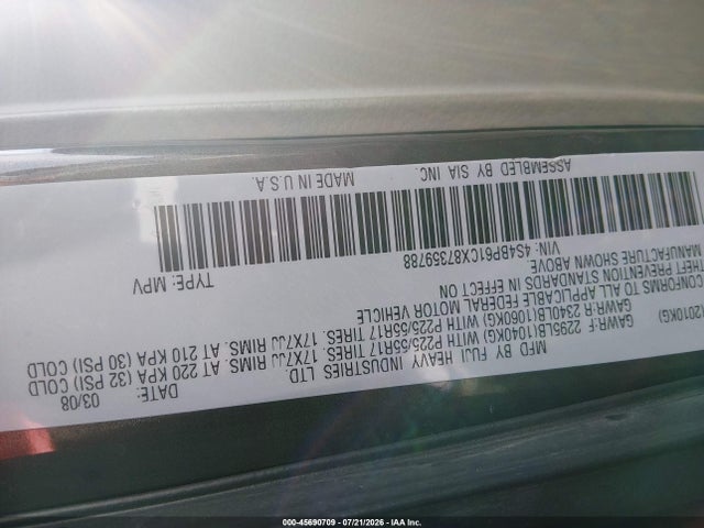 Продаж на аукціоні авто 2008 Subaru Outback (natl) I/ll Bean W/nav/ll Bean W/nav/vdc, vin: 4S4BP61CX87359788, номер лоту: 45690709