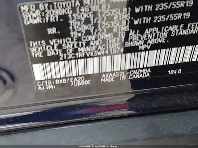 2T3C1RFVXSW441974 Toyota Rav4 Xle Premium