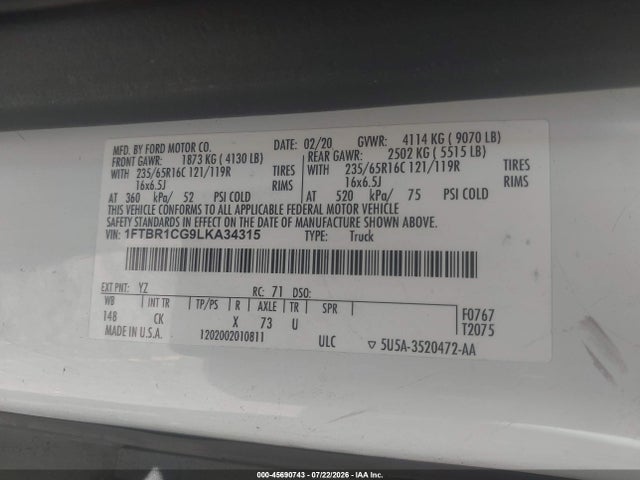 1FTBR1CG9LKA34315 Ford Transit-250