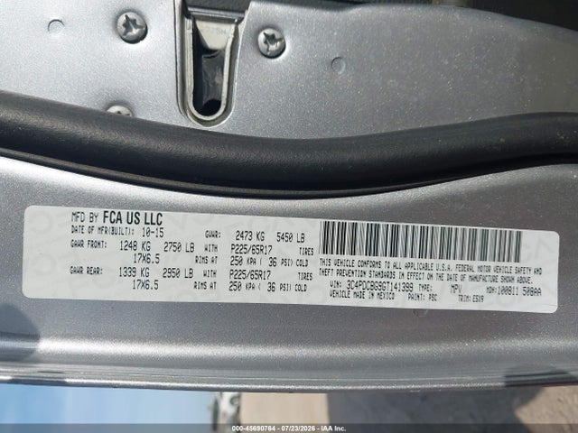 45690764 :رقم المزاد ، 3C4PDCBG9GT141399 vin ، 2016 Dodge Journey Sxt مزاد بيع