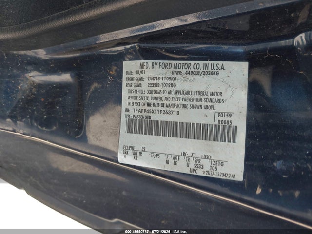 Продажа на аукционе авто 2001 Ford Mustang Gt, vin: 1FAFP45X11F263718, номер лота: 45690787